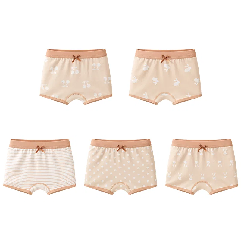 Детские трусы для девочек хлопковые набор 5 штук Red bean, Цвет 5-pack - Polka Dot + Stripe + Rabbit + Cherry + Long-eared Rabbit