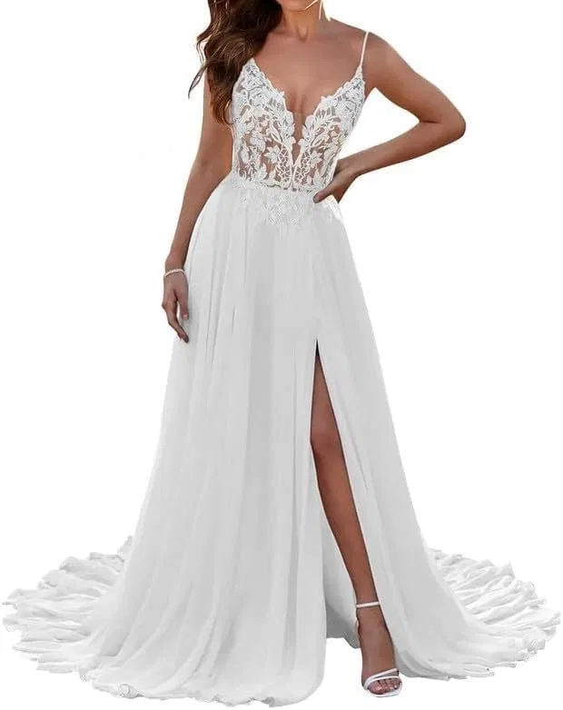 Женское свадебное платье с кружевными аппликациями Simple Bridal Gown, White