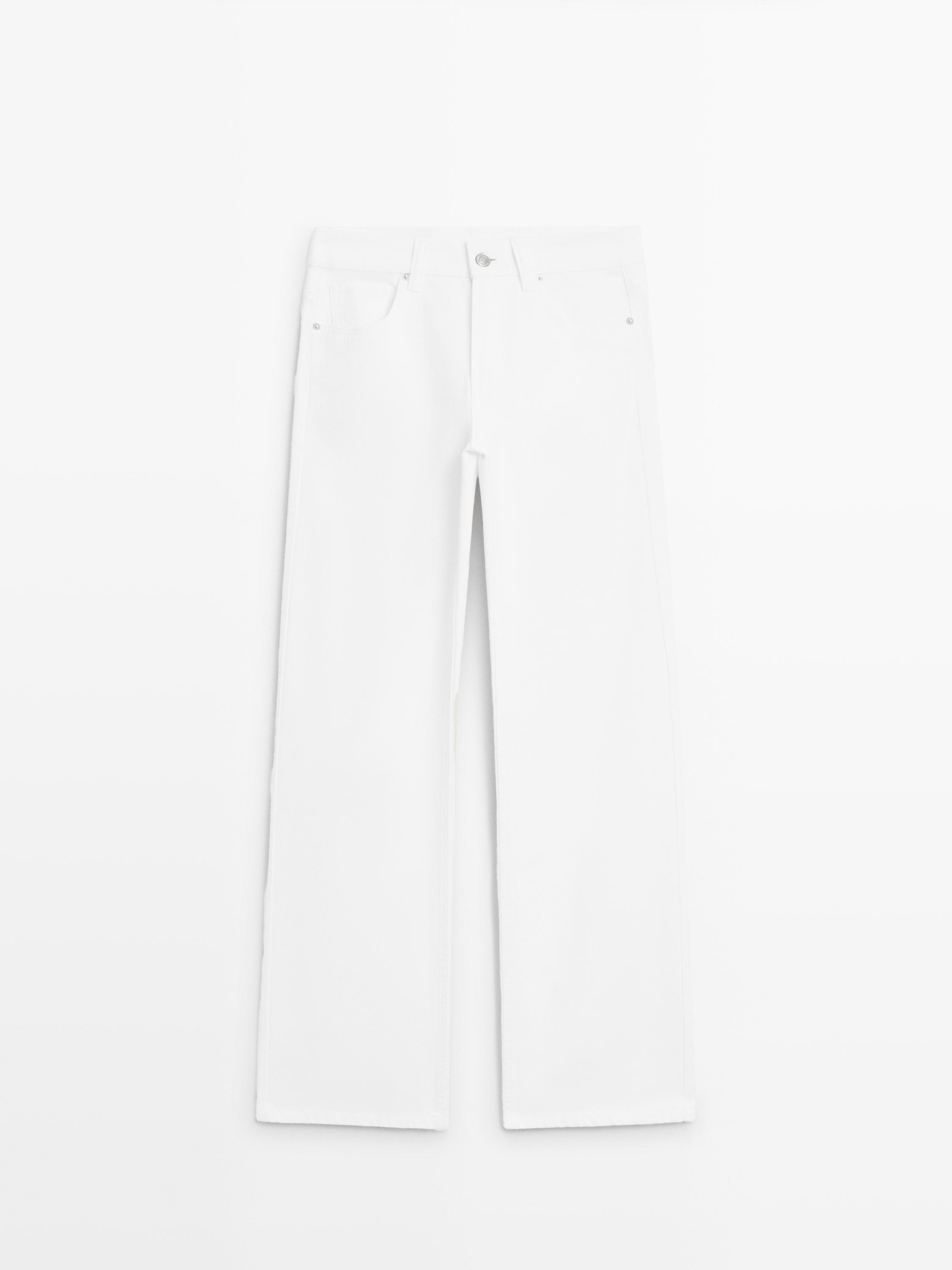 Джинсы Massimo Dutti High-Waist Wide-Leg, белый — фото 2