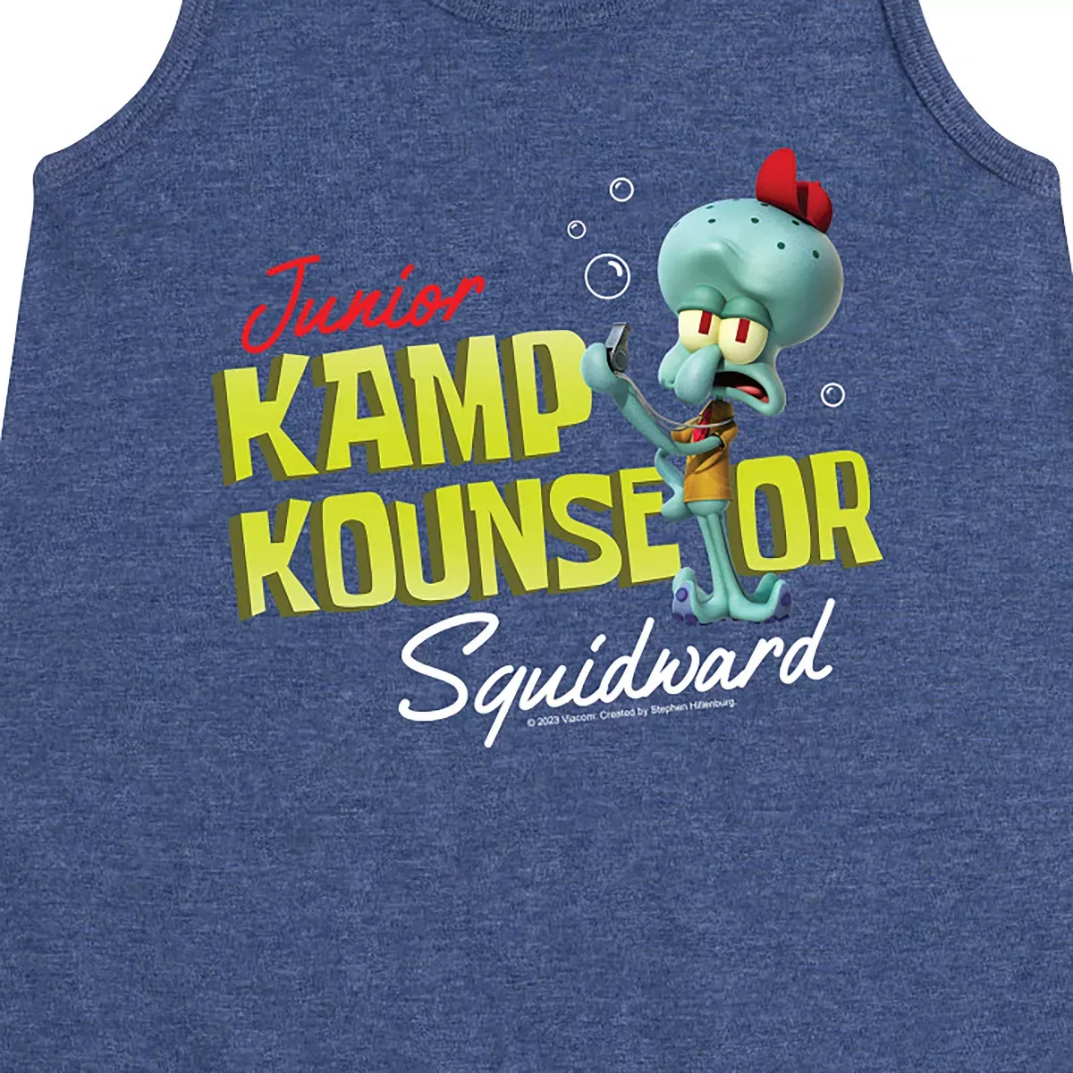 Детское платье-трапеция без рукавов с принтом SpongeBob SquarePants Kamp Koral Kamp Kounselor Squidward, Heather Navy — фото 2