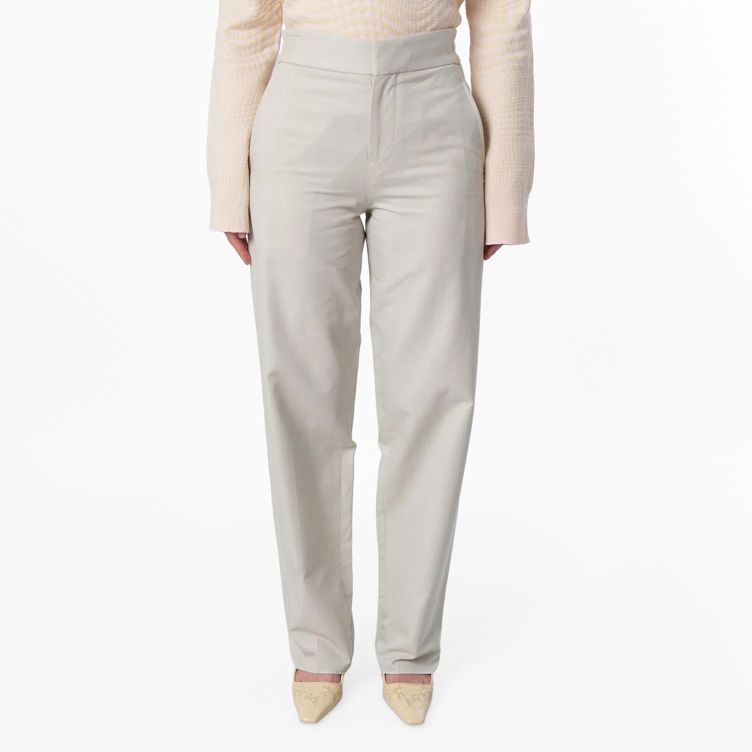 Брюки прямого кроя с высокой посадкой Cotton-Blend Tailored High-Waist Trousers Burberry, Plaster