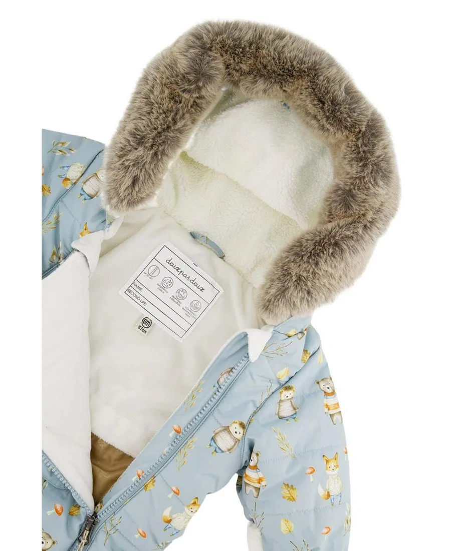 Детский зимний комбинезон-слинг с принтом животных Deux par Deux, Blue Animal Print — фото 4