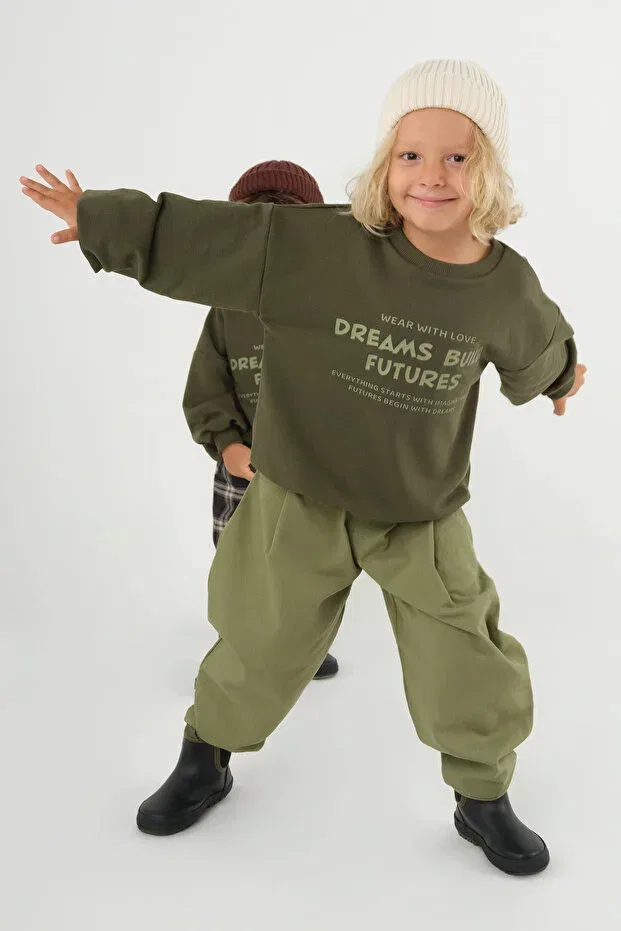Детские свитшот с принтом для девочек Mioma Kids, Khaki — фото 4