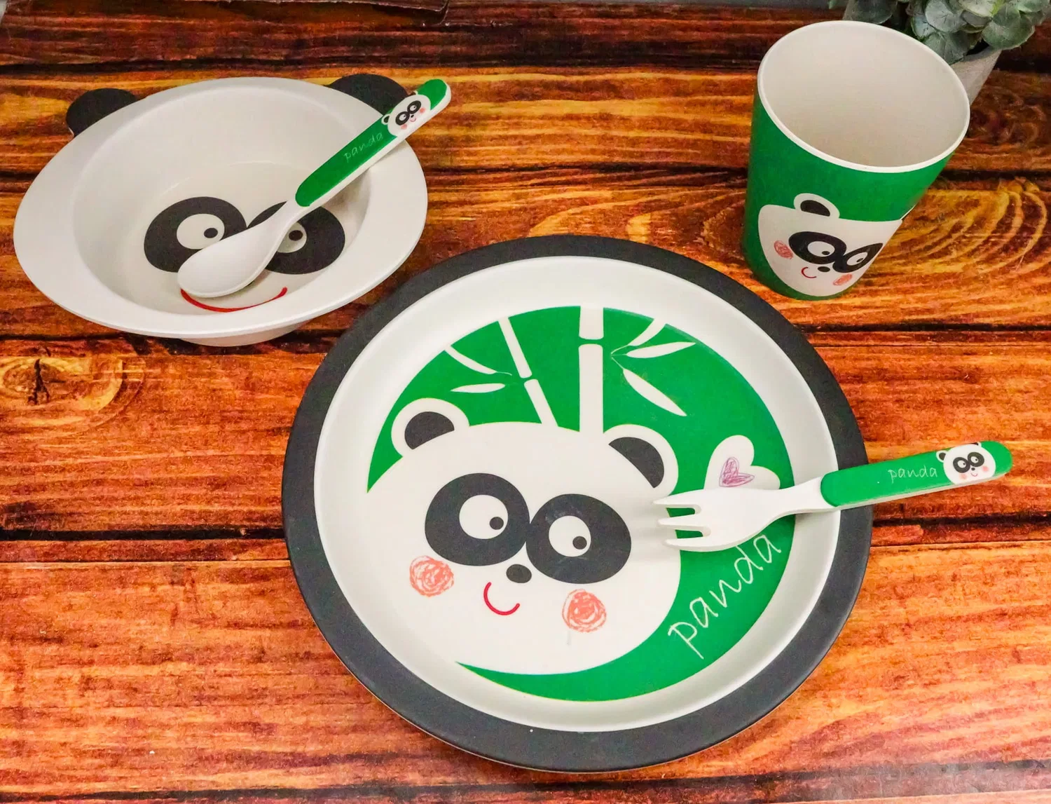 Детский набор посуды из бамбука 5 предметов, Panda, Ebros Gift, multi color