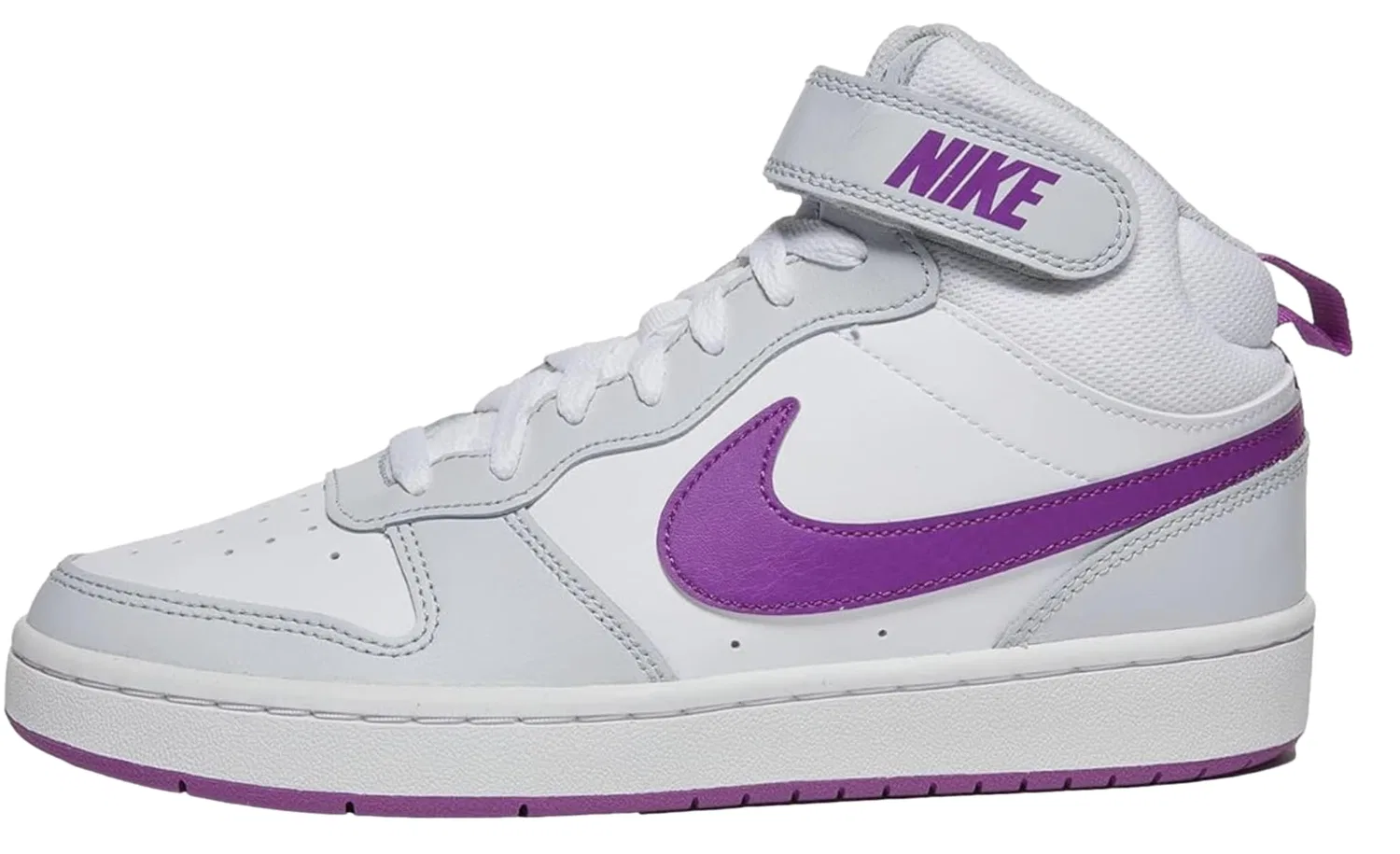 Детские кроссовки для мальчиков с высоким берцем Court Borough Mid 2 NIKE, Pure Platinum Vivid Purple White
