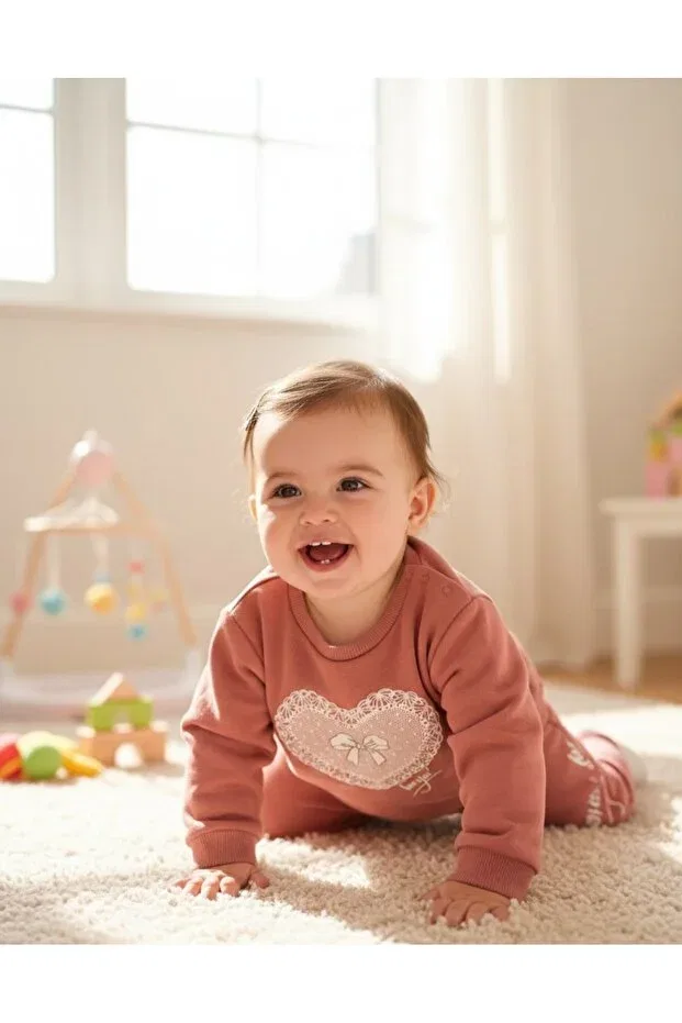 Детский комплект свитшот и брюки с принтом Heart printed Miniworld Baby, Dried Rose — фото 2