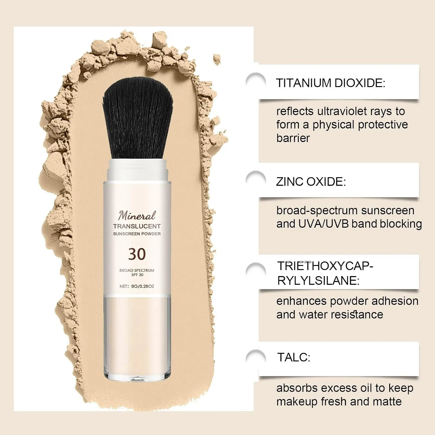 Минеральная солнцезащитная пудра SPF 30, BAInuai, 8g — фото 4
