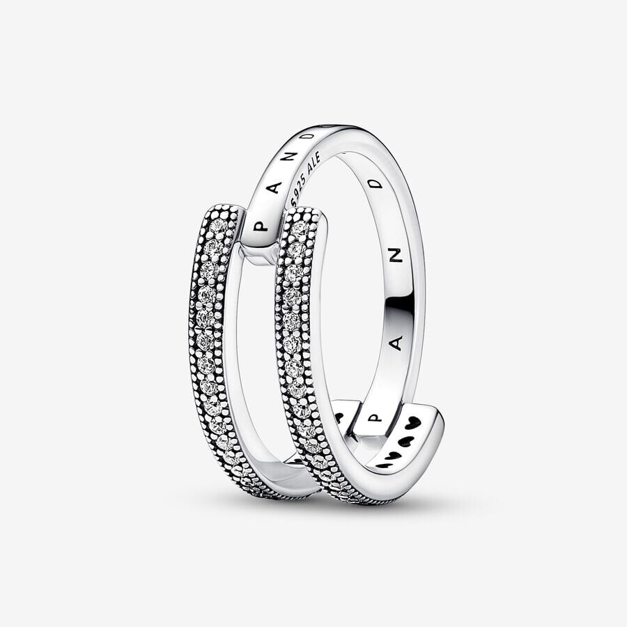 

Кольцо Pandora Signature Logo & Pave Double Band, серебро