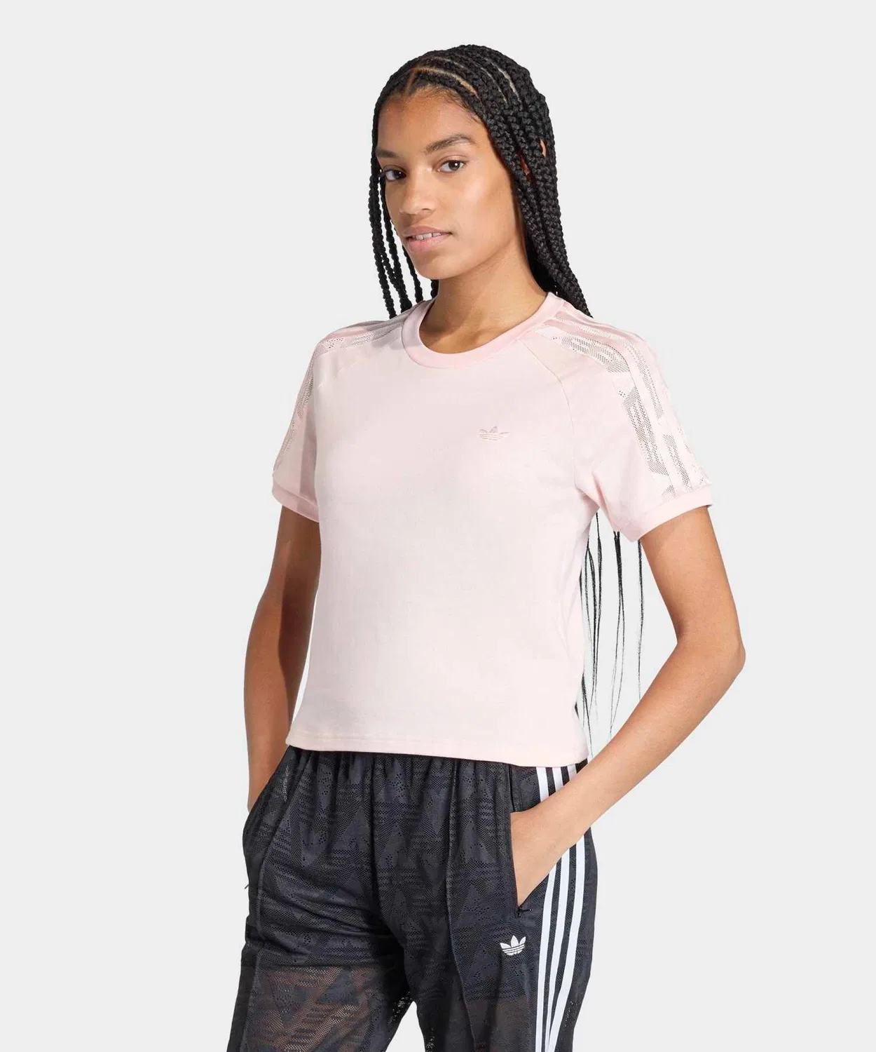 Женская футболка с кружевным принтом, slim fit, модель Lace Kali Adidas, Pink