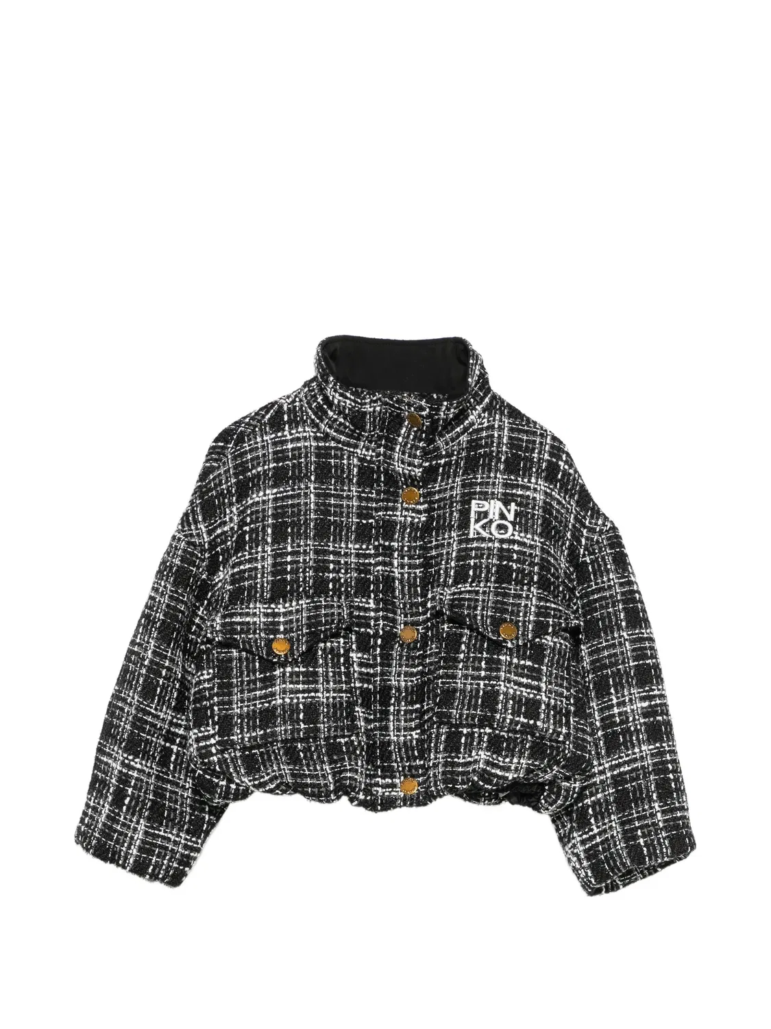 Куртка в клетку с вышитым логотипом Pinko Kids, черный