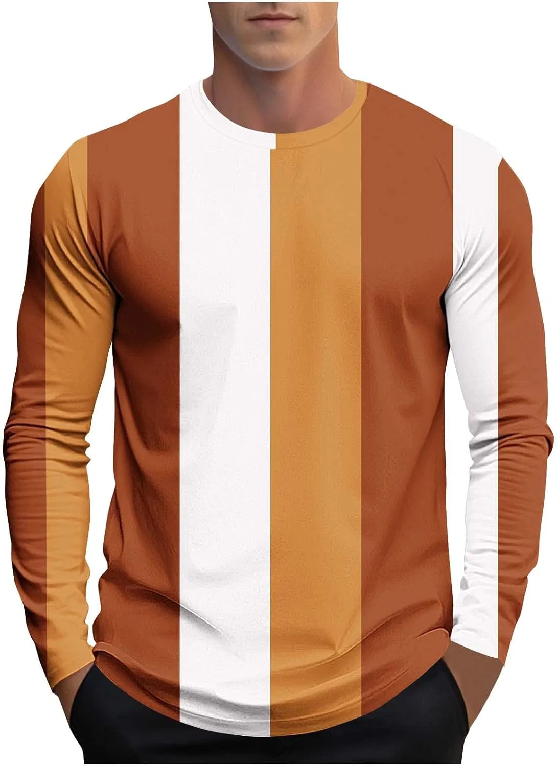 Мужская футболка с длинным рукавом с вертикальными полосками, Orange