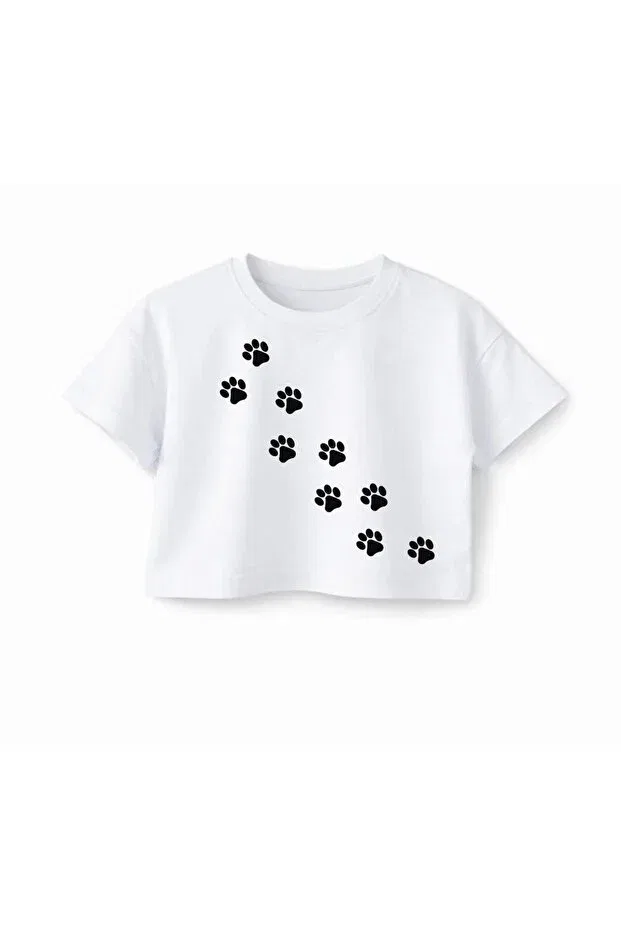 Детское укороченное хлопковое платье-футболка с принтом New season small black paw Nigrum Pardus, White