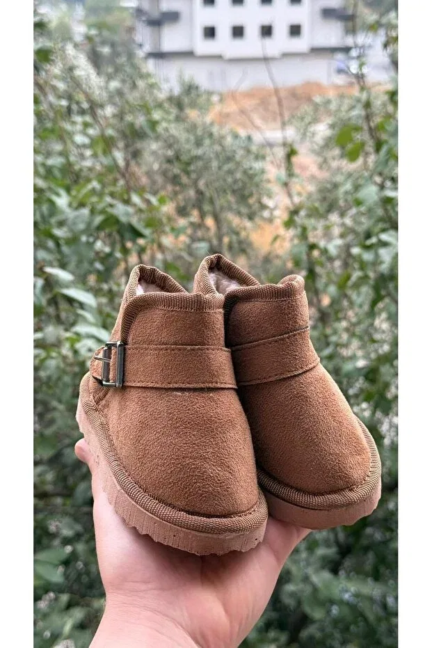 Детские ботинки для девочек на липучке Winter fur-lined ultra-comfortable children's boots with velcro fasteners Özde Shoes, Brown Tan — фото 4