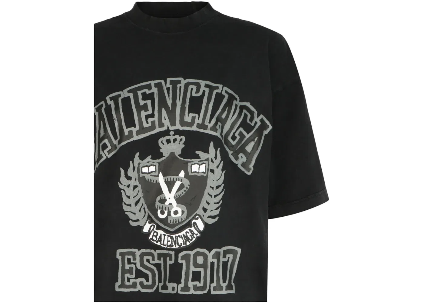 Женская футболка с принтом Oversized College Logo Balenciaga, Washed Black — фото 3