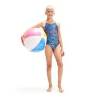 Детский цельный купальник с двойными тонкими бретелями Speedo Allover, Blue Violet Multicolor — фото 3