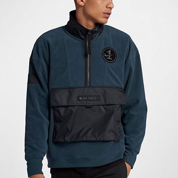 Толстовка Nike Splicing polar fleece Cardigan Stand Collar Pullover Green, зеленый — фото 3