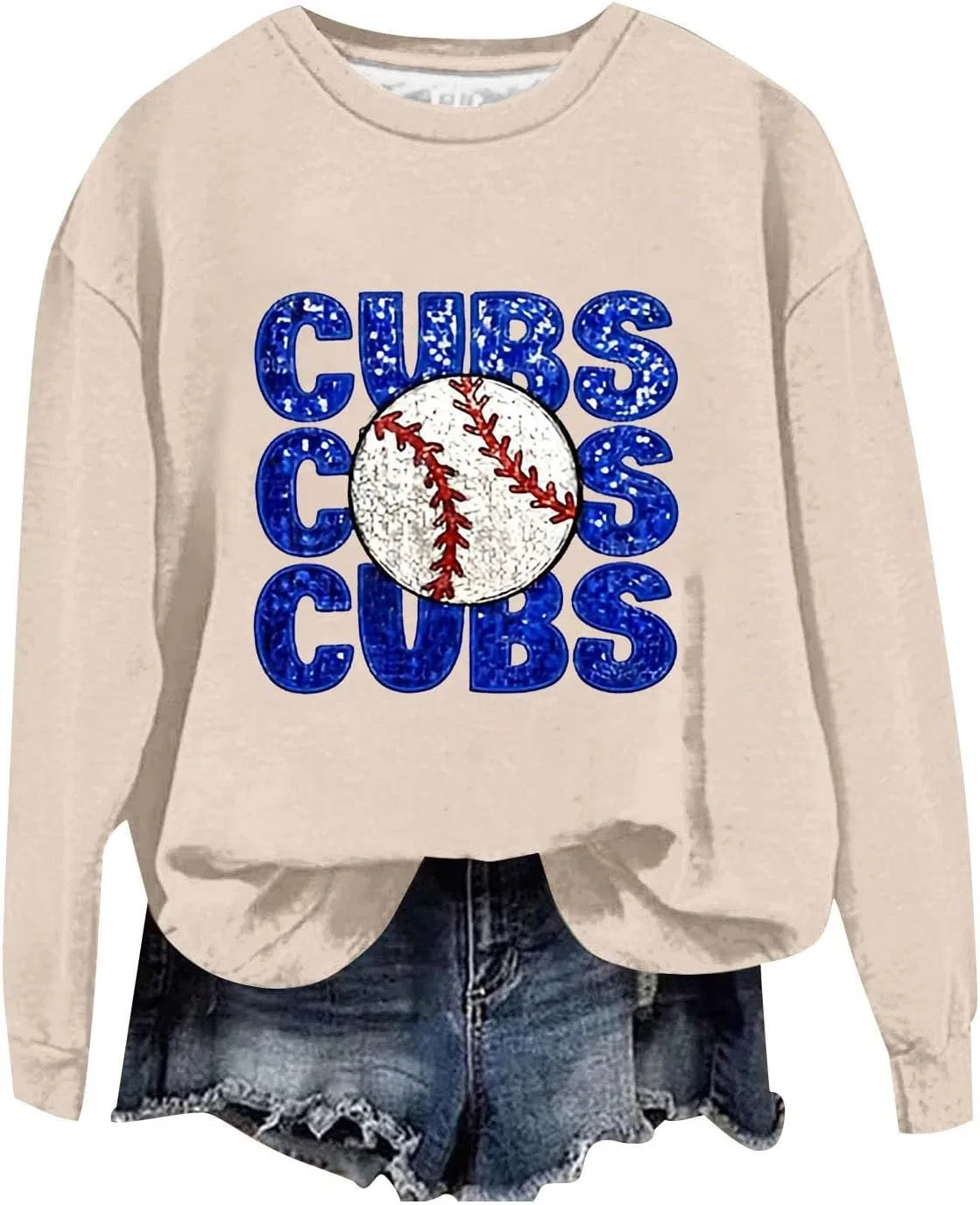 Женский свитшот с принтом Baseball Mom, Cubs, бежевый — фото 3