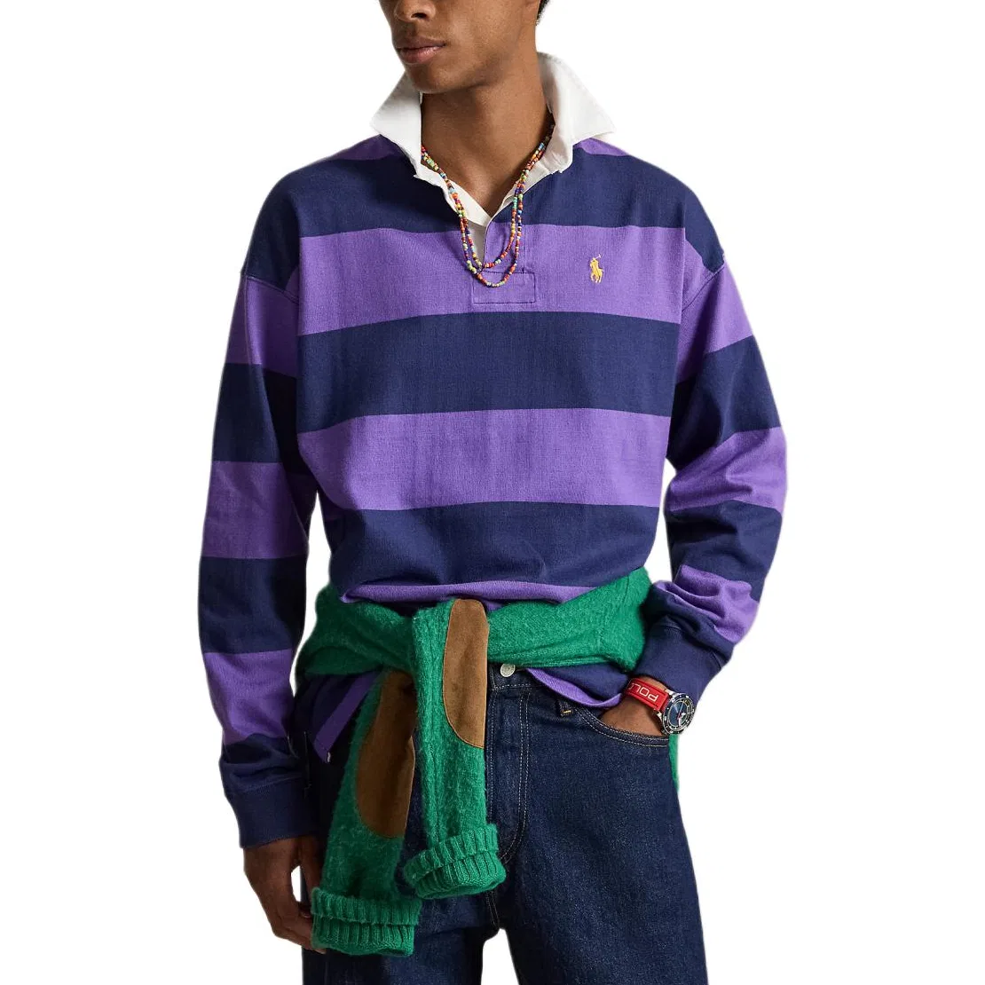 Мужское поло с длинным рукавом Polo Ralph Lauren, Purple Deep Cobalt Blue — фото 3