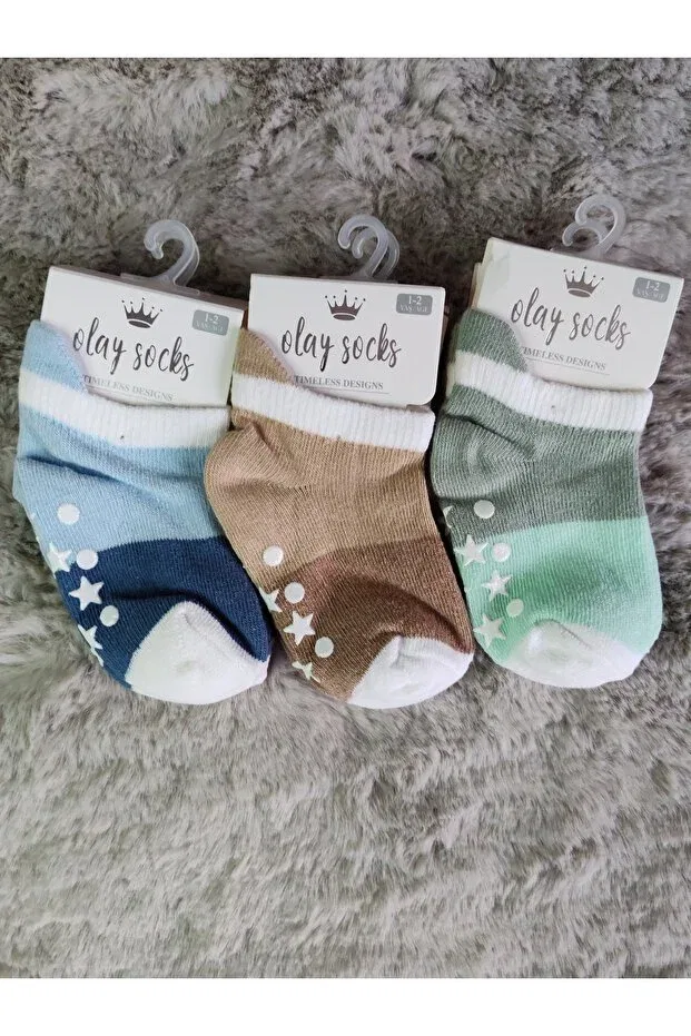 Детские носки хлопковые набор 3 шт Olay Socks, Blue-Brown-Green — фото 2