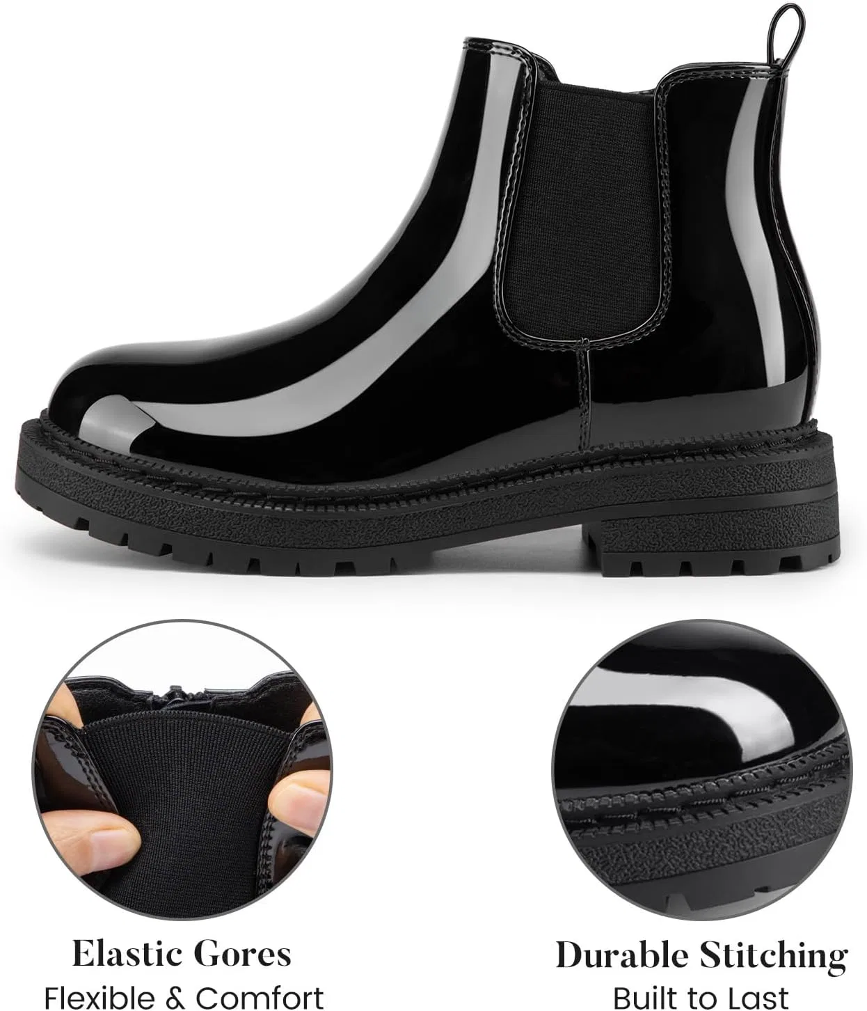 Детские ботинки для девочек с принтом Rihero, Black Patent — фото 4