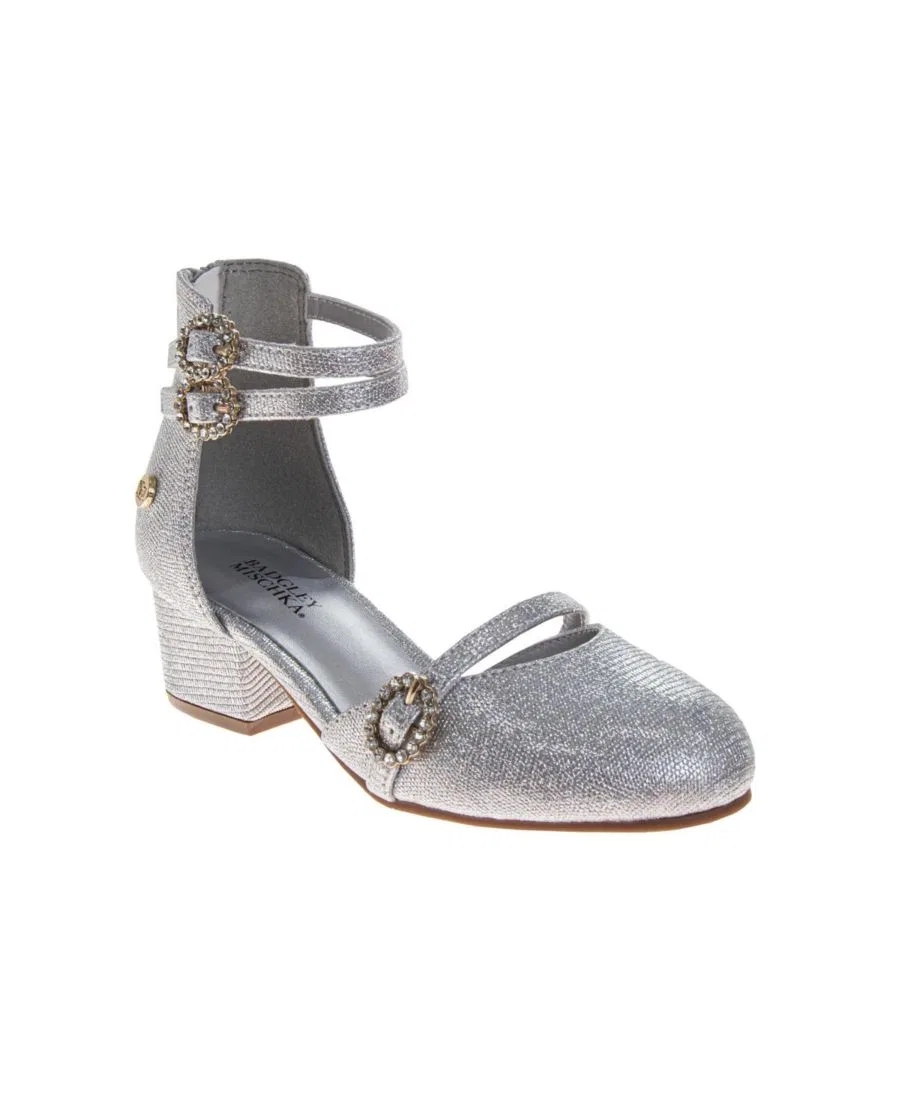 Сандалии с блестками, с пряжкой, с открытым носком Badgley Mischka, Silver
