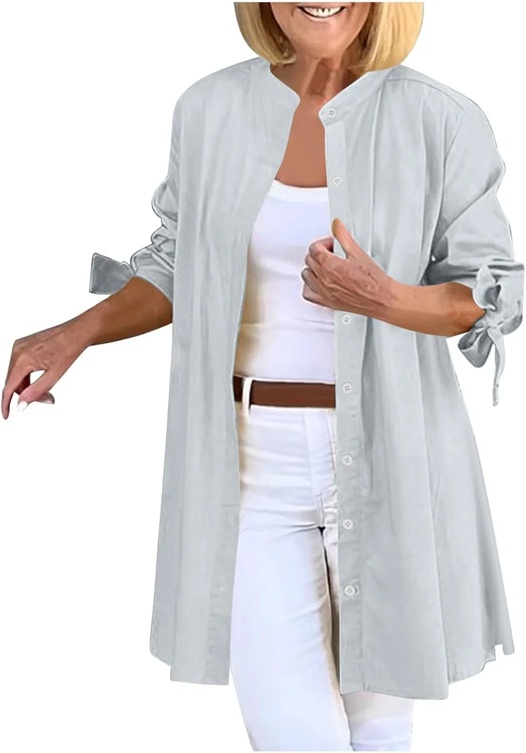 Женский кардиган Oversized Button Down Shirts, с длинным рукавом, с открытым передом, с воротником-стойкой, с принтом, серый
