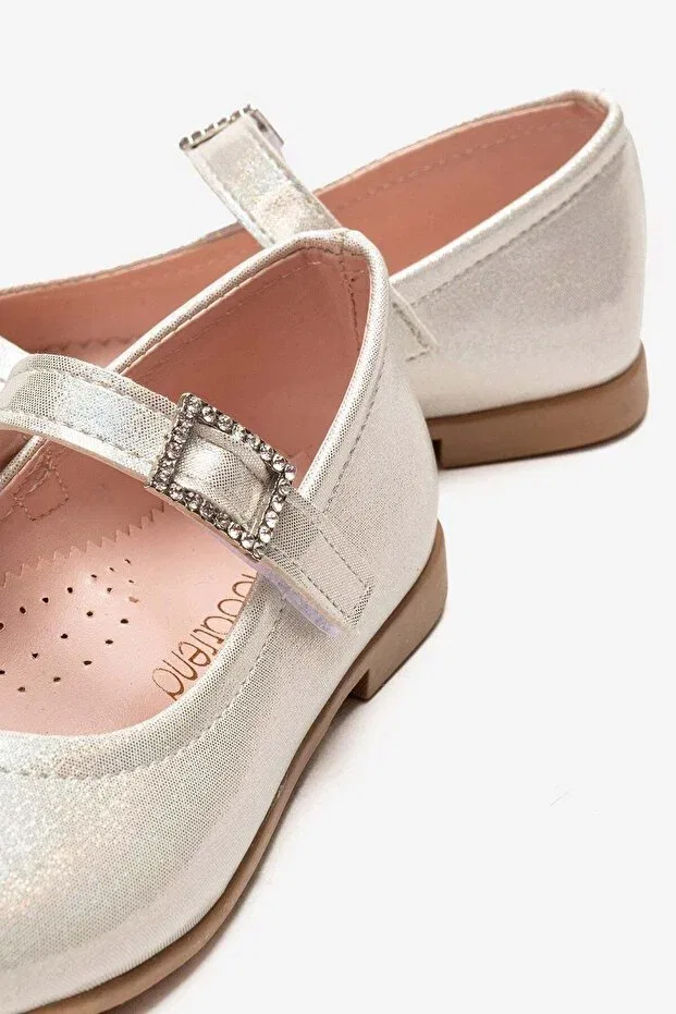 Детские балетки для девочек с принтом Beret with stones buckled children ballet flats sim Ccway Ayakkabi, Powder — фото 3