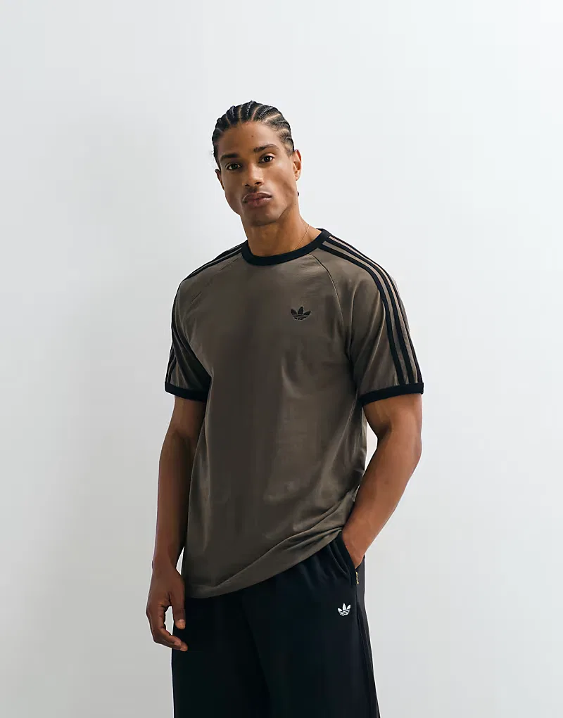 Футболка Adidas Originals с тремя полосками, хаки и, черный — фото 4