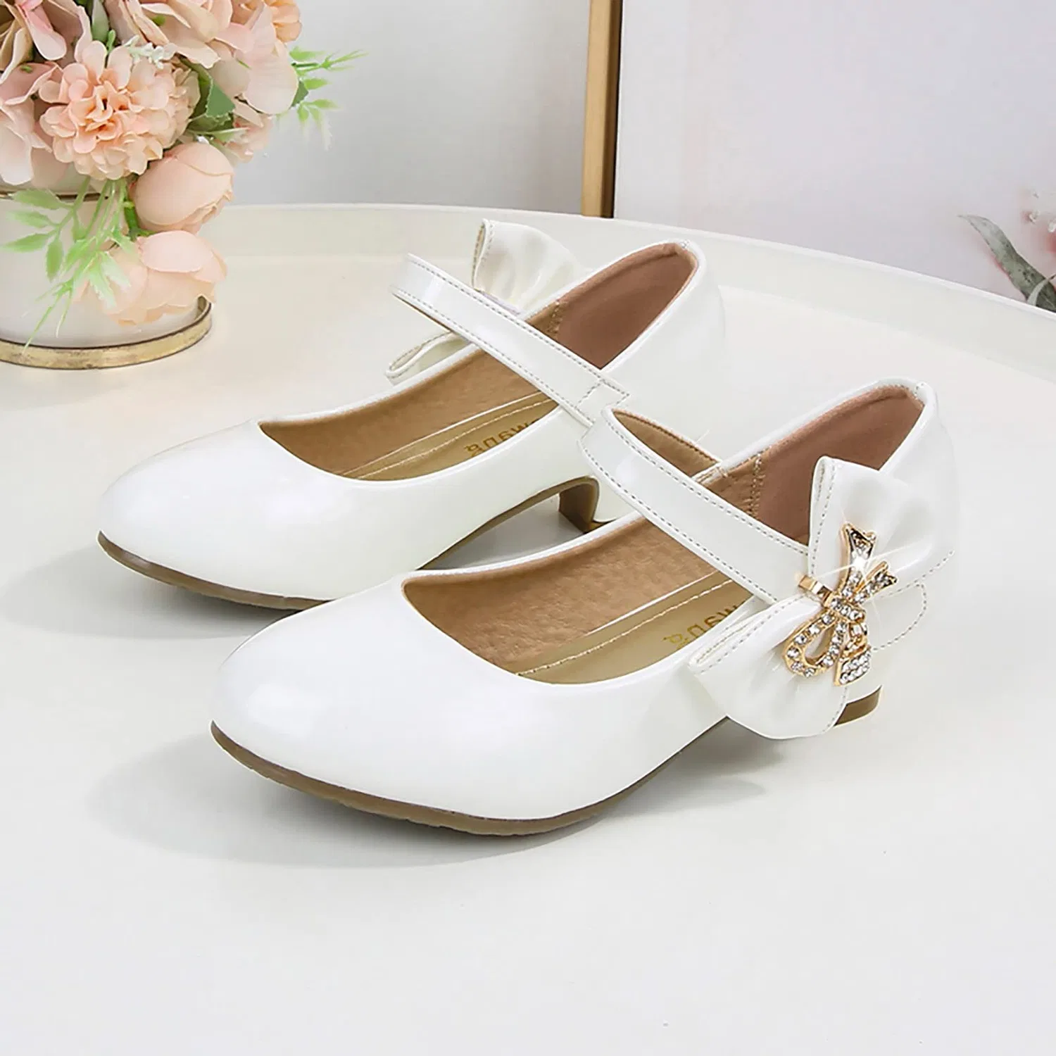 Детские туфли Мэри Джейн на каблуке Girls Princess Shoes with Heel Mary Jane Flat Shoes for Kids Elegant Bowknot Wedding Shoes Stiletto Shoes for Women Cosplay Party Wedding, White — фото 2
