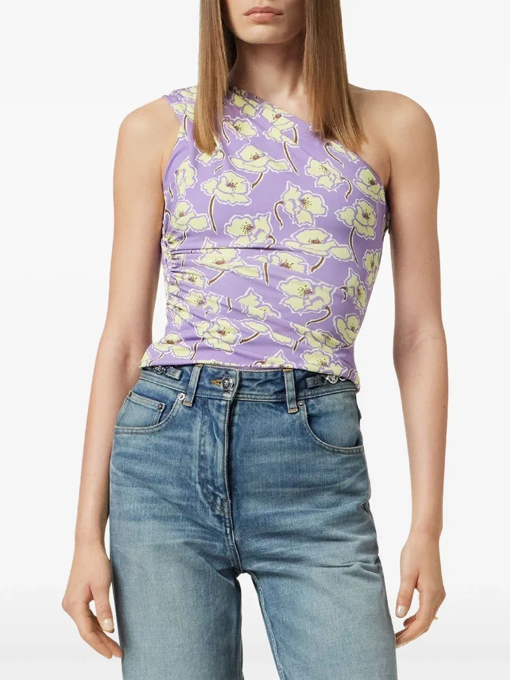Женский топ на одно плечо с цветочным принтом One-Shoulder Lilac Top Versace, White — фото 4