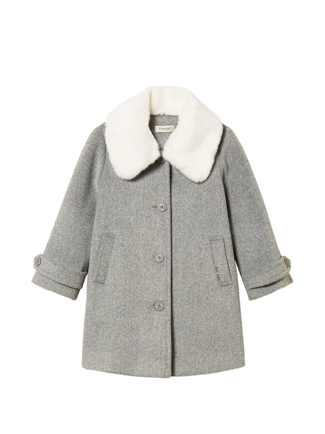 Пальто с воротником из искусственного меха Twinset Kids, серый