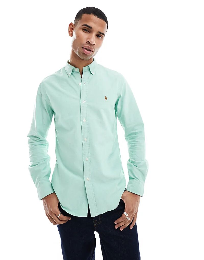 

Рубашка оксфорд с логотипом icon slim fit светло-зеленого цвета Polo Ralph Lauren