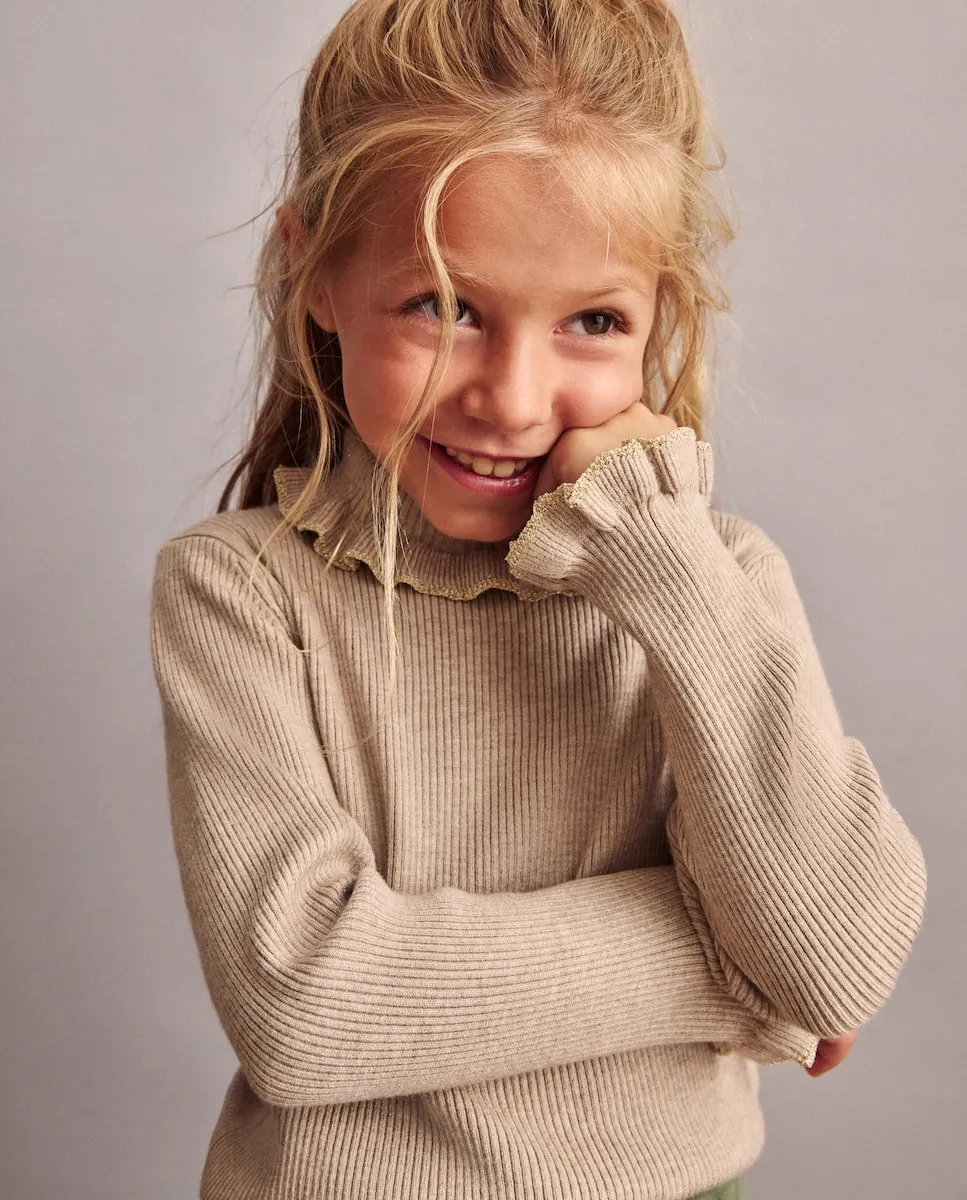 

Детский джемпер в рубчик с люрекс-деталями Coconut El Corte Inglés, бежевый