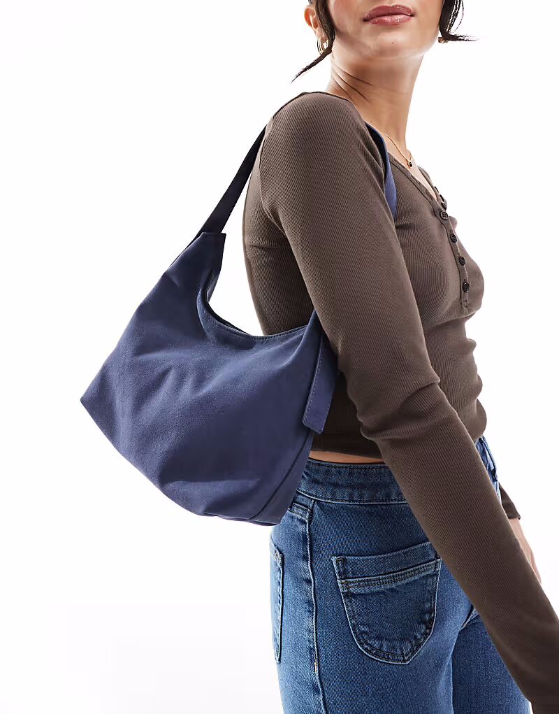 

Гламурная сумка-тоут из искусственной замши синего цвета