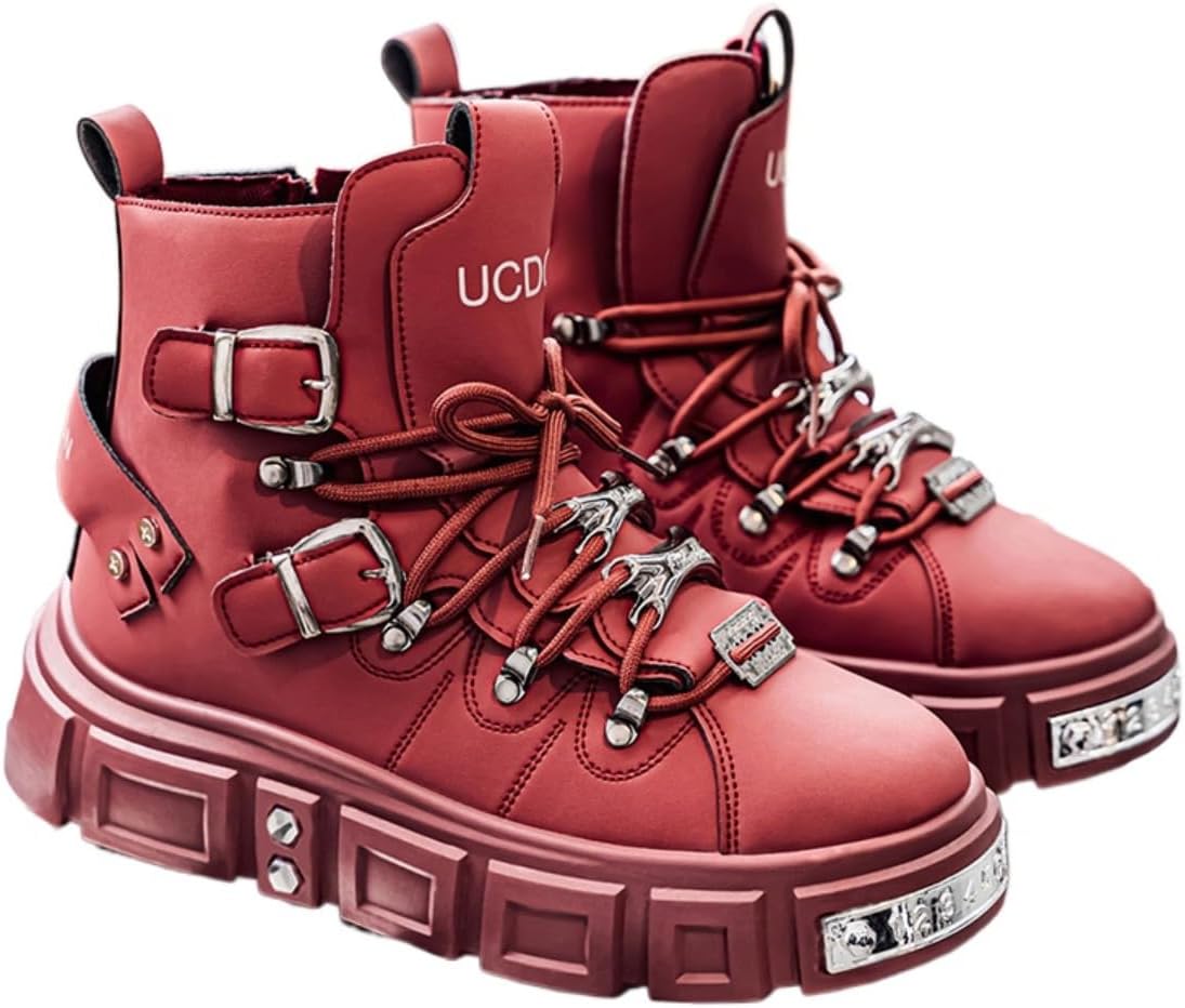 

мужские ботинки в индустриальном готическом стиле на платформе Zixcplaz, красный