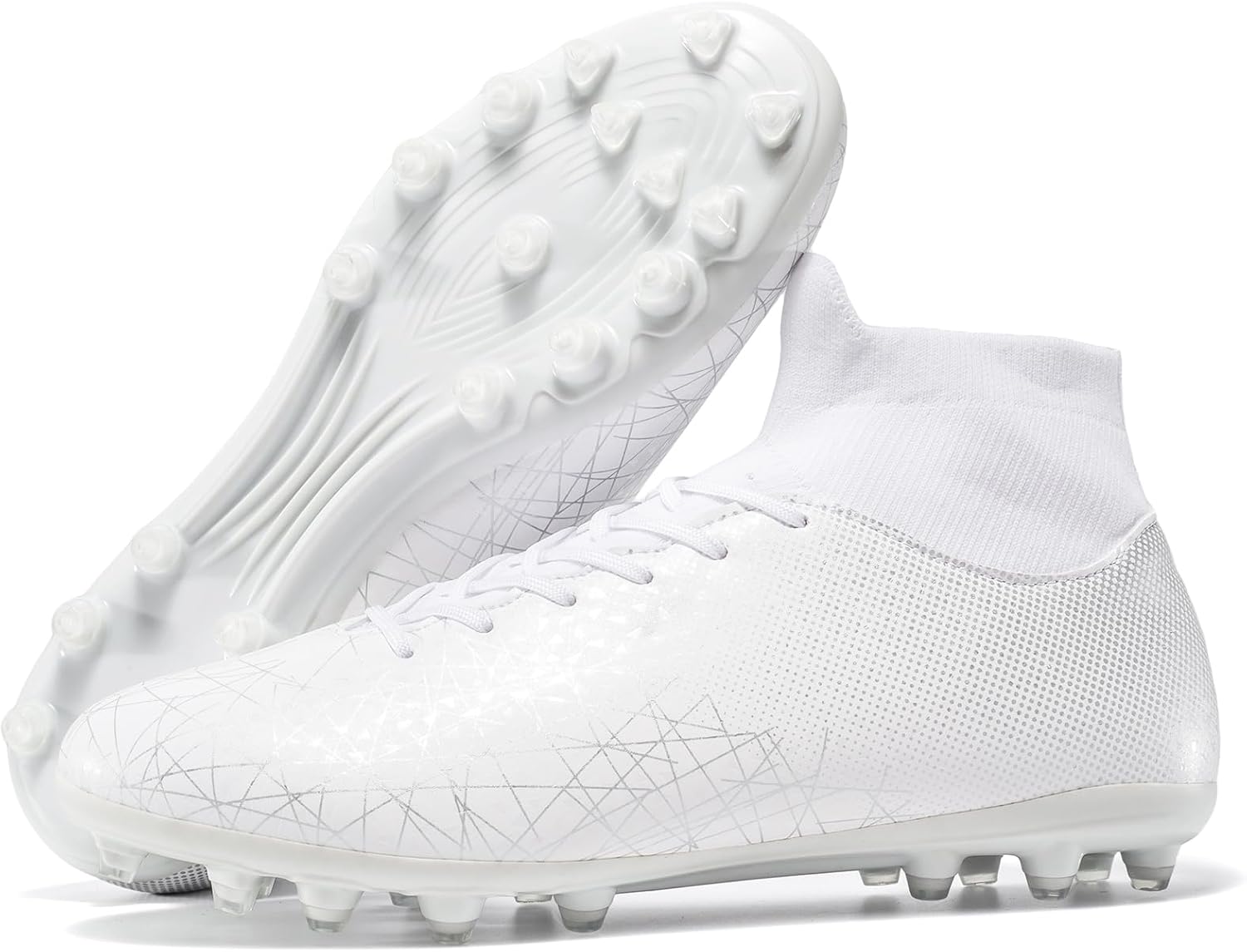 

Футбольные бутсы унисекс для взрослых, профессиональные футбольные бутсы, высокие, дышащие, для искусственного газона, для игры на открытом воздухе и в помещении, мужские шипованные бутсы Eoecoioui, белый