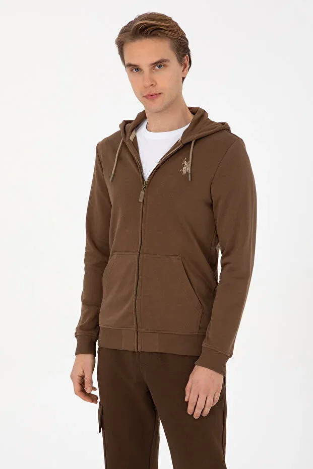 Мужской кардиган на молнии с капюшоном U.S. Polo Assn., Khaki — фото 3