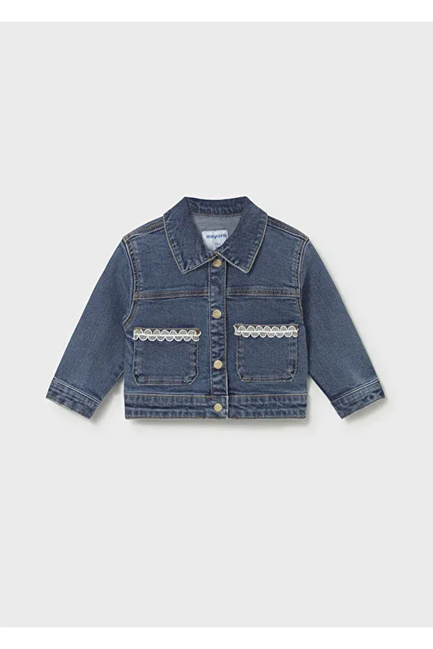 Детский джинсовое жакет для девочек в полоску Mayoral, Navy Blue — фото 4
