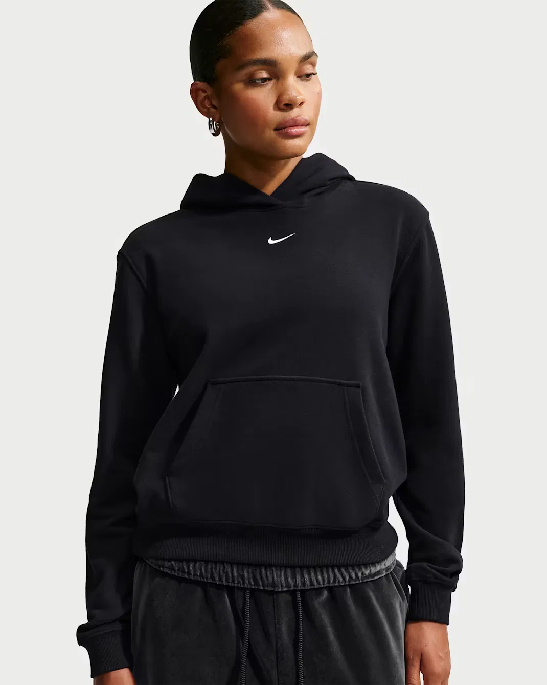Женская толстовка с капюшоном Nike Studio Fleece Lightweight "French Terry", Total Black/Sail — фото 3