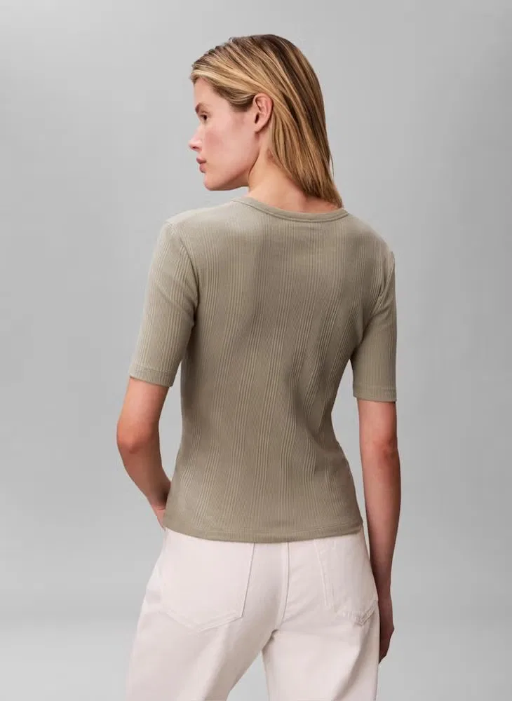 Calvin Klein Футболка с коротким рукавом и рубчиком, серый — фото 2