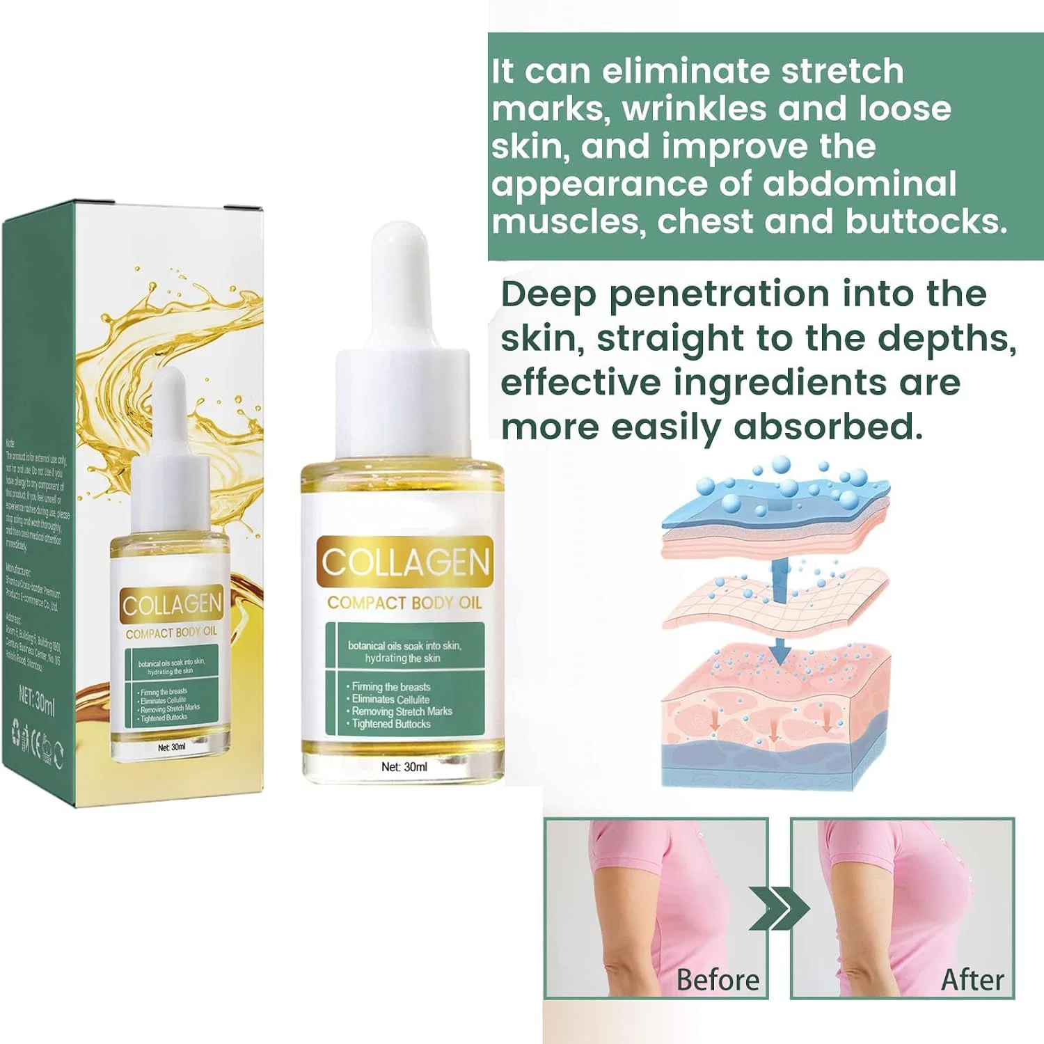 Масло для тела с коллагеном, Hyaluronic Acid Anti Ageing Serum, JASUBAI, 6 шт, 30 мл — фото 2