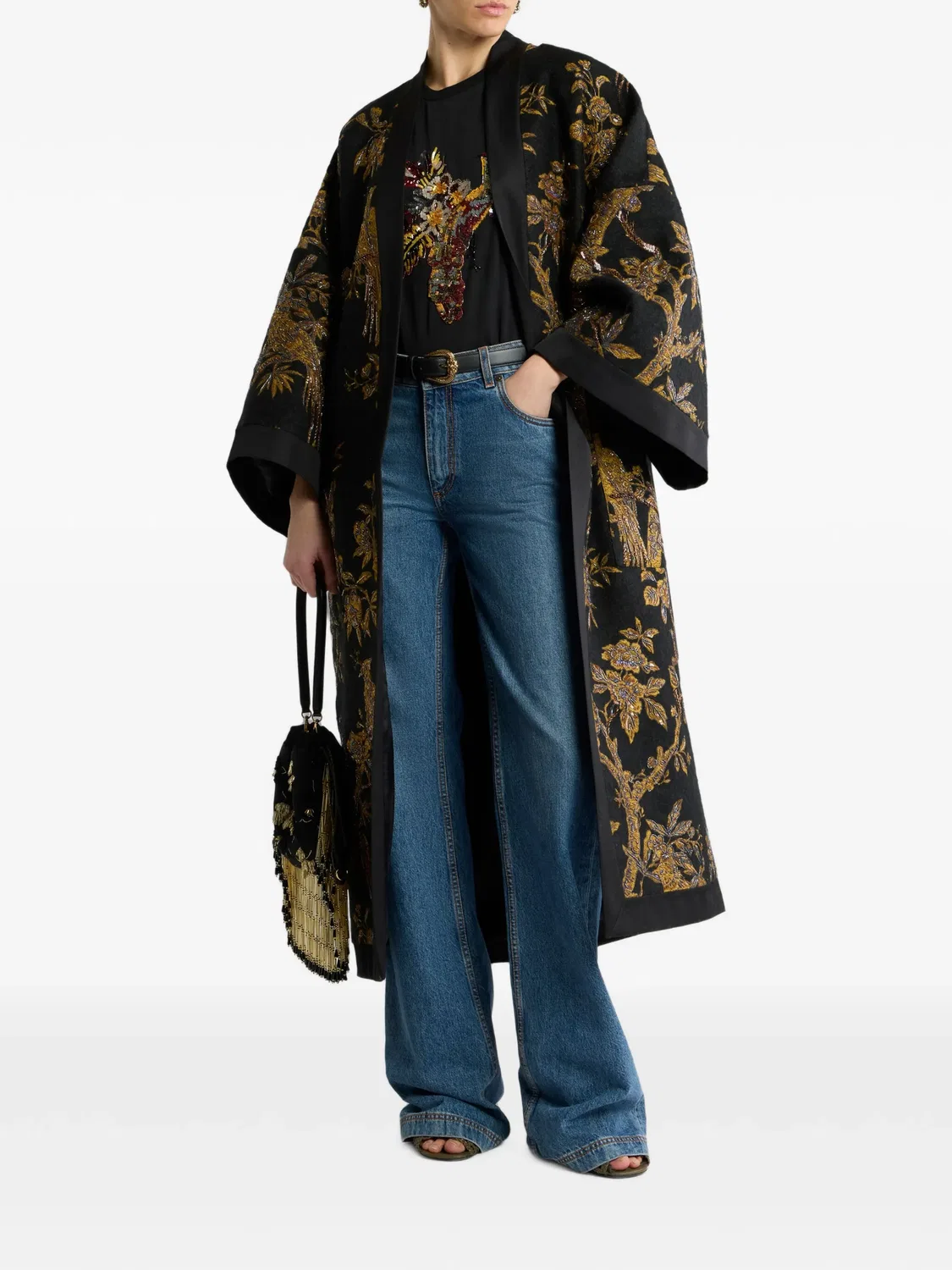 Хлопковая футболка с павлином, черная ETRO, черный — фото 3