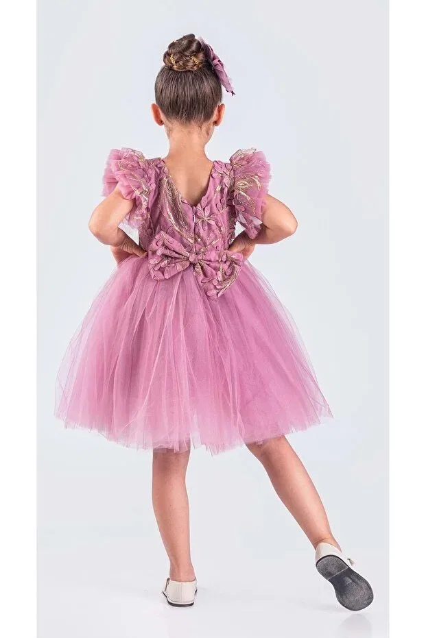 Детское платье для девочек с принтом Tutu skirt robe embroidered embroidered dress S.T. Sebat Tekstil, Pink — фото 3