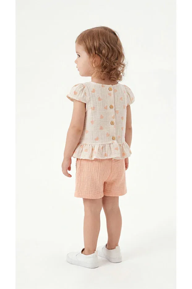 Детский комплект для девочек с принтом Heart Patterned Bowknot Mışıl Kids, Salmon — фото 4