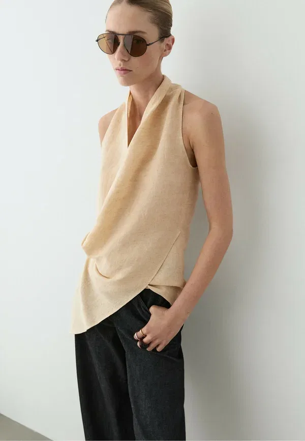 Топ из льна с вискозой Massimo Dutti, beige, бежевый