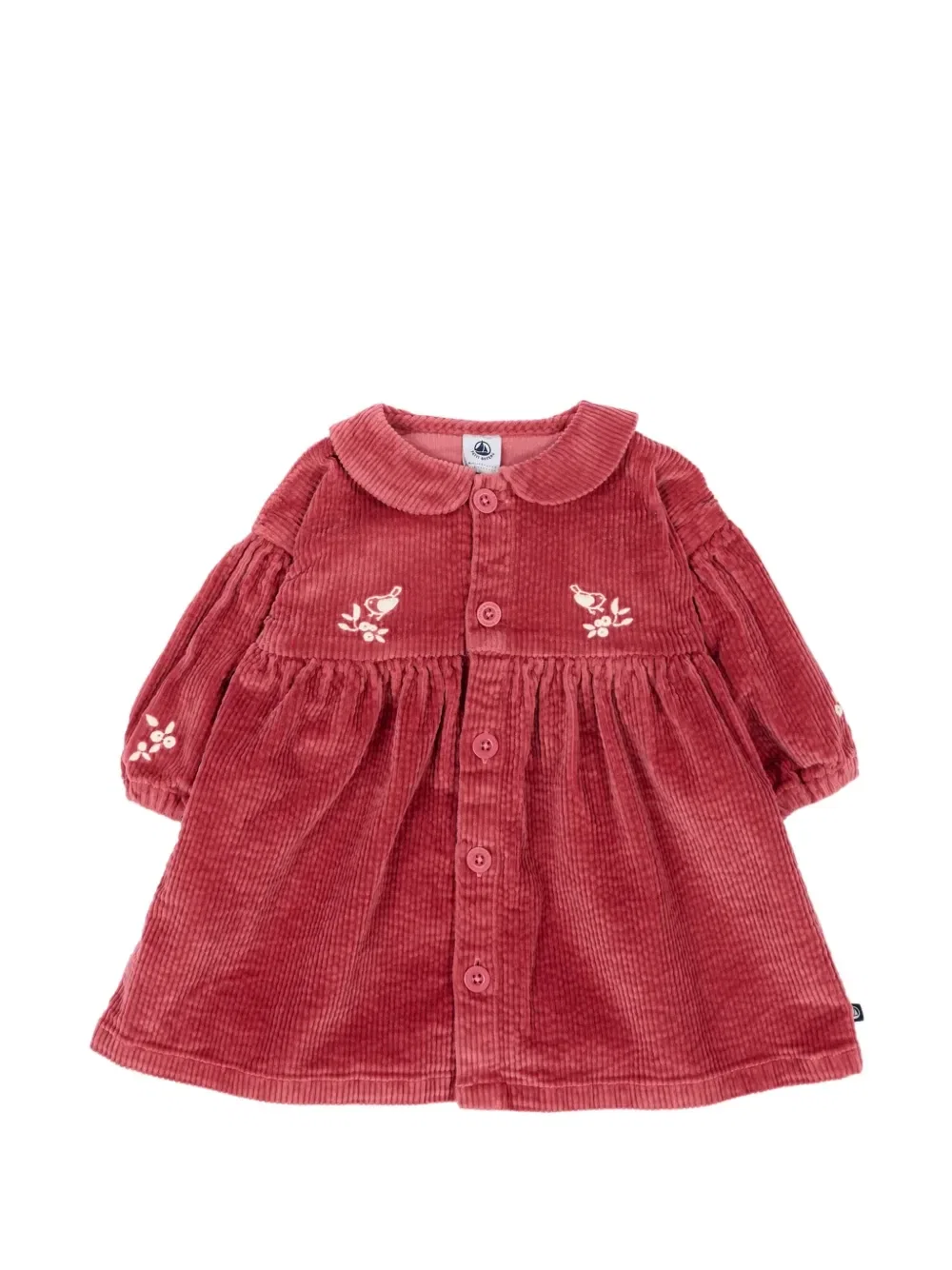 Вышитое вельветовое платье Petit Bateau, красный