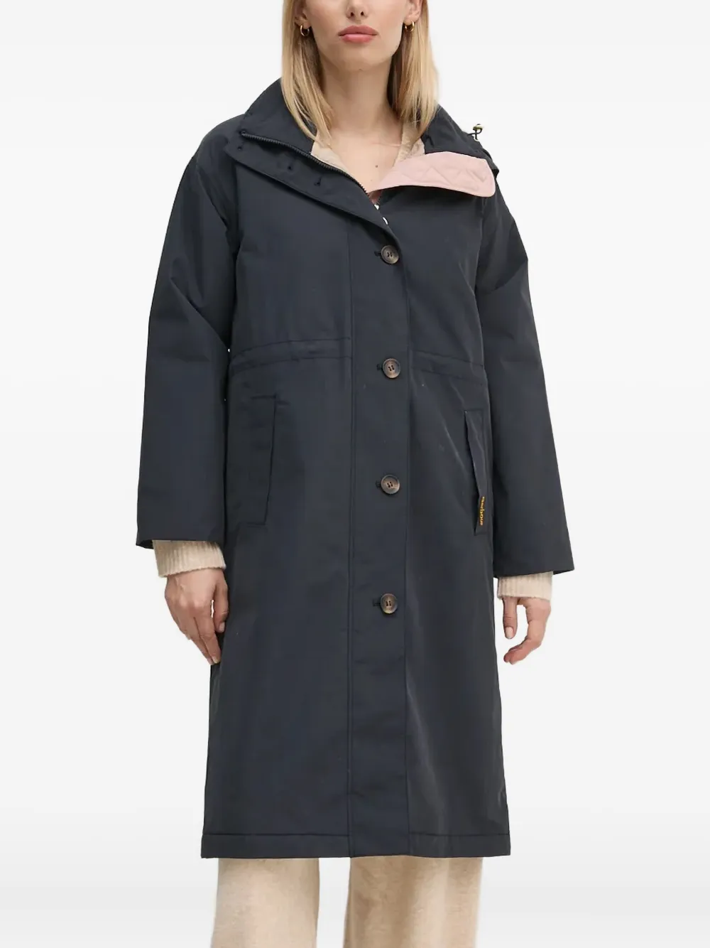 

Пальто на пуговицах с капюшоном Barbour, синий