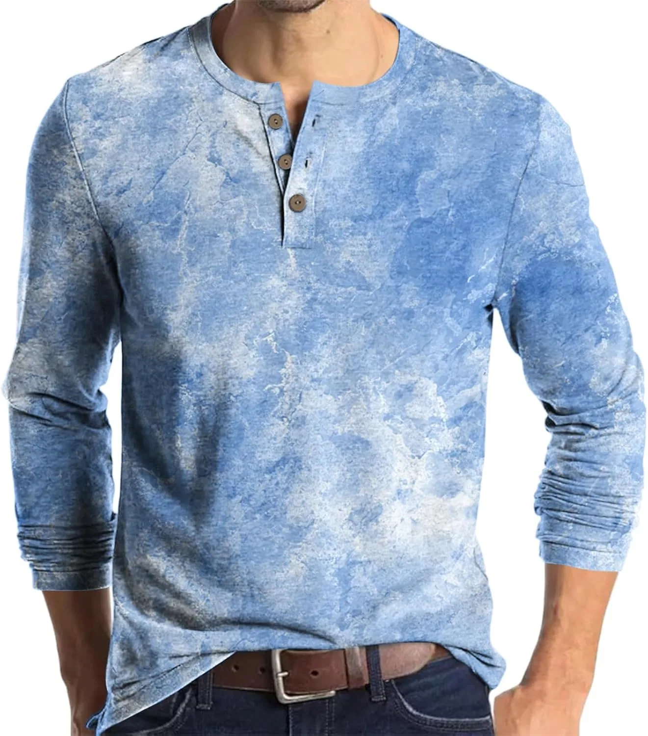Мужская футболка с длинным рукавом Henley Regular Fit, Light Blue