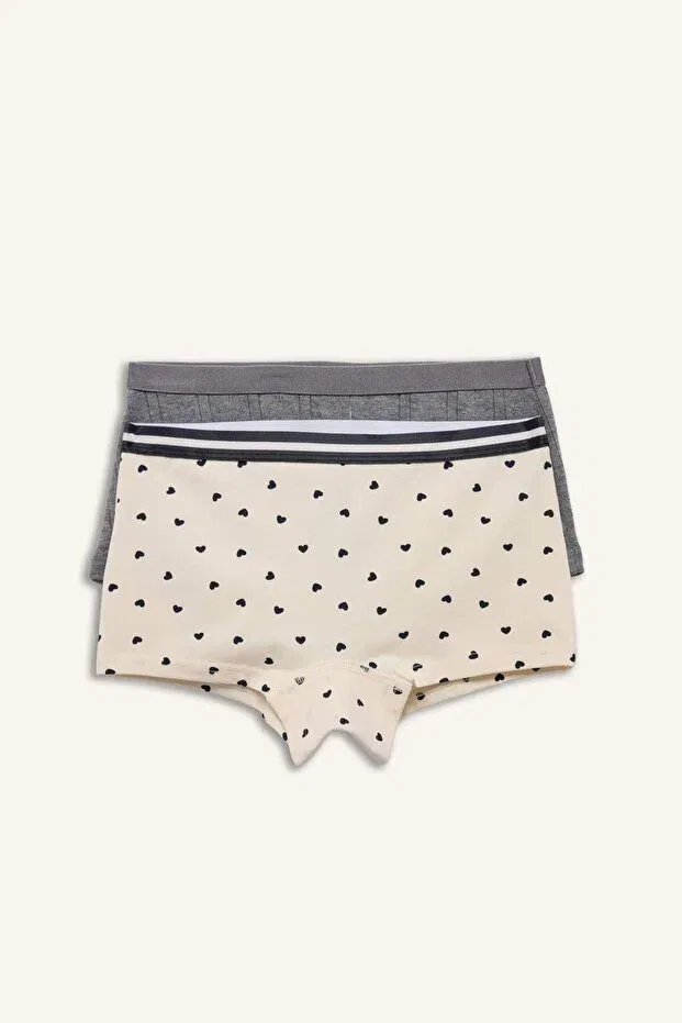 Детский комплект боксеров для девочек Heart patterned combed cotton 2-piece boxer for girls g8509a826sp Defacto, Beige-Bg350