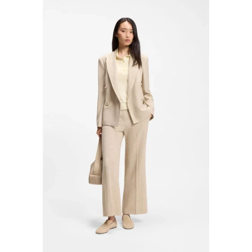 Женский свитер с коротким рукавом и воротником поло из мериносовой шерсти BOSS, Light Beige — фото 2